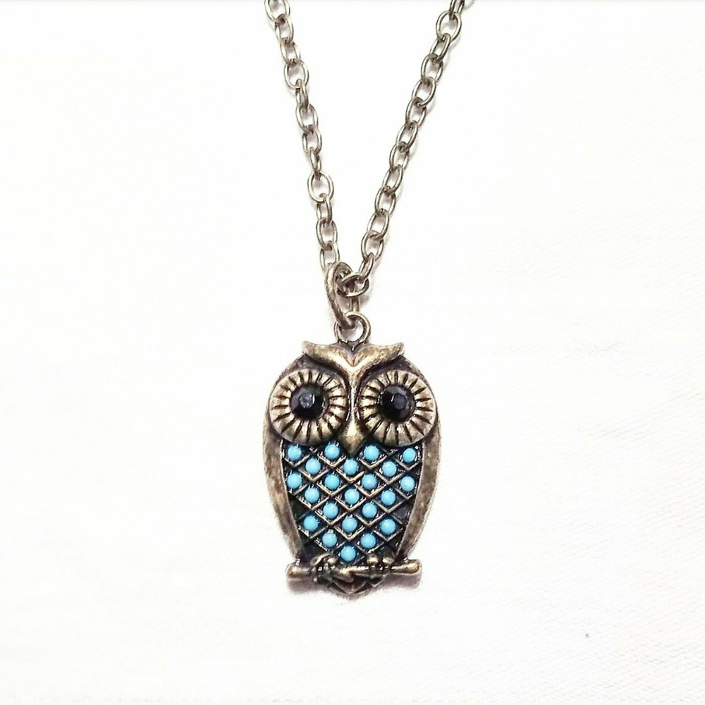 rhinestone owl pendant necklace